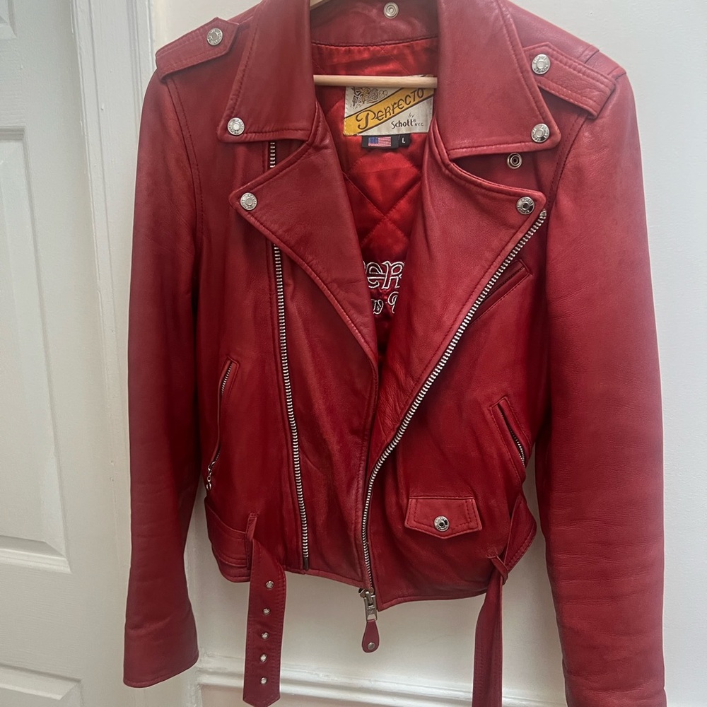 Vintage Red NYC Schott Perfecto Genuine leather biker jacket